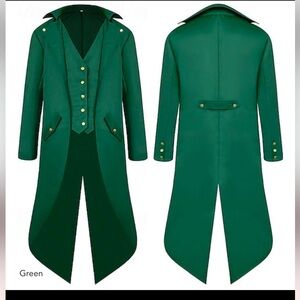 Costume-Vintage Punk & Gothic Medieval Coat Tuxedo Tailcoat Size - Small-Green.
